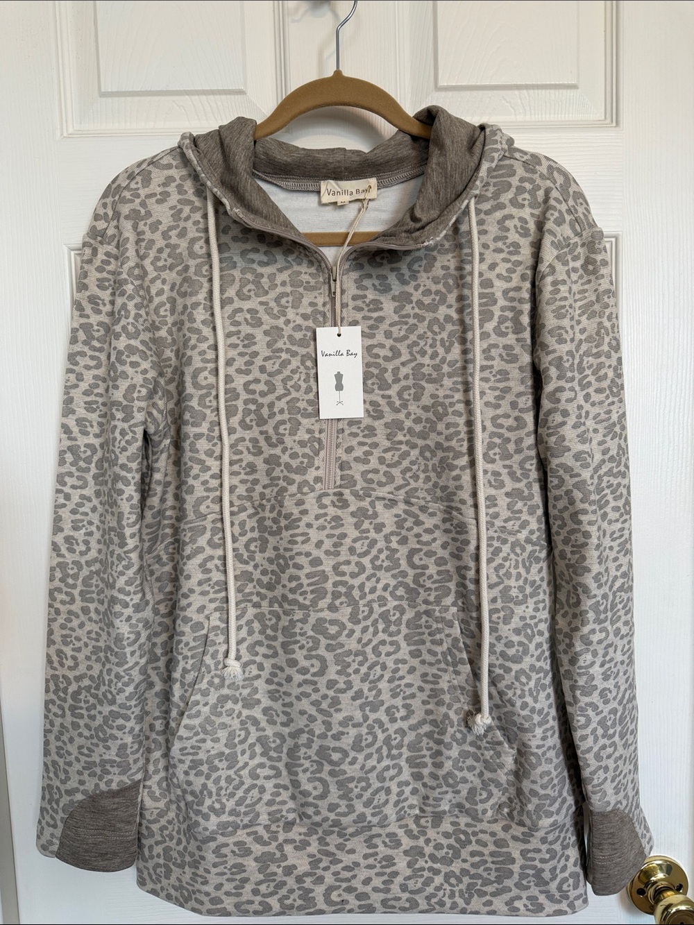 Vanilla Bay Taupe Leopard Half-Zip Hoodie Sweater